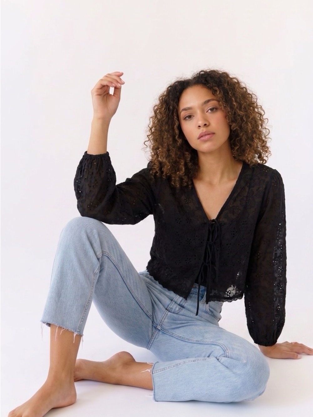Bobi Front Crop Balloon Sleeve Top